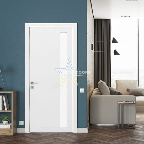Міжкімнатні двері Rodos Arrigo, напівскло, білий мат, тріплекс 187 Loft фото